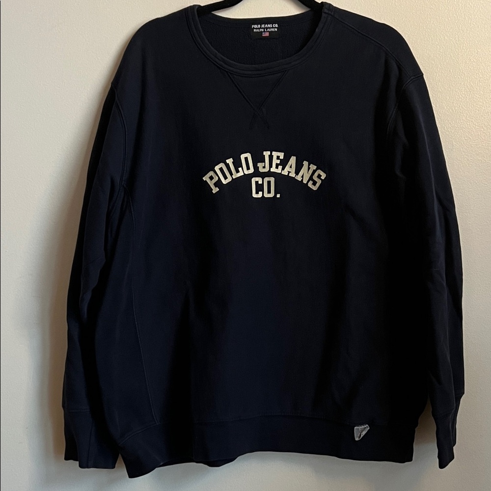Ralph Lauren navy distressed Sweatshirt Polo Jeans Co Logo broken in comfort XL